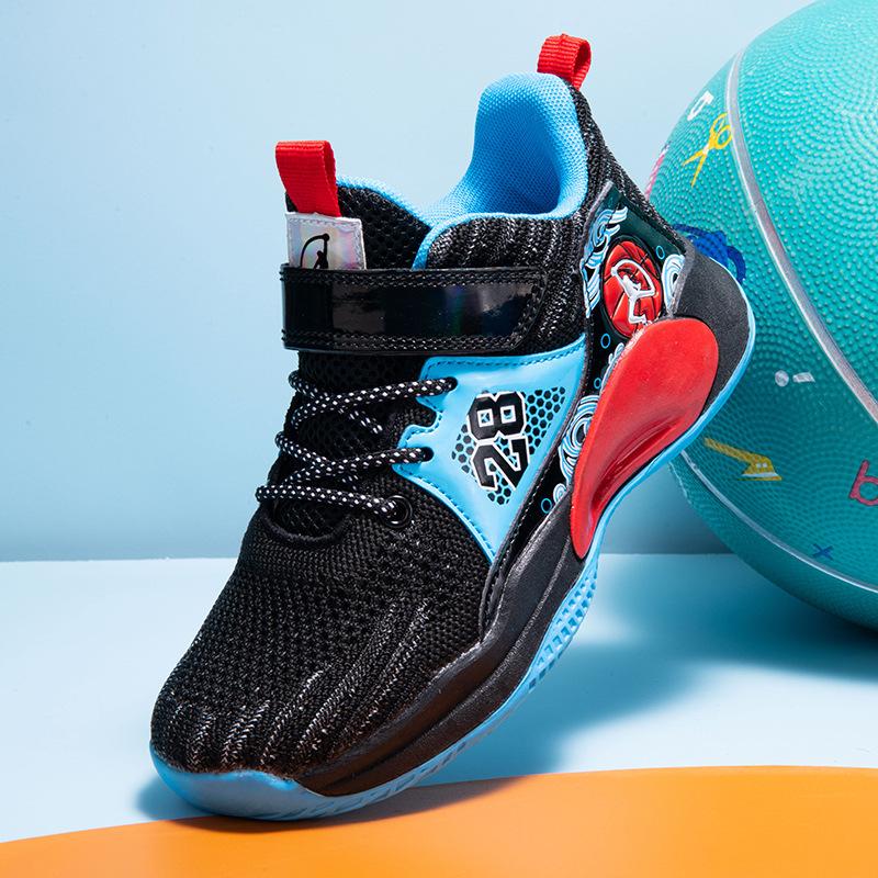 Breathable mesh boys basketball shoes 2025 spring and summer new classmates rotating button children's sneakers non-slip sneakers