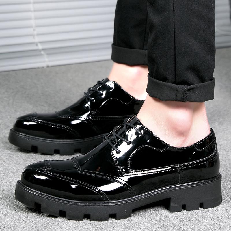 38-44 Men's Plus Size Fashionable Thick Soled Glossy Casual Leather Shoes Business Leather Shoes Block Shoes