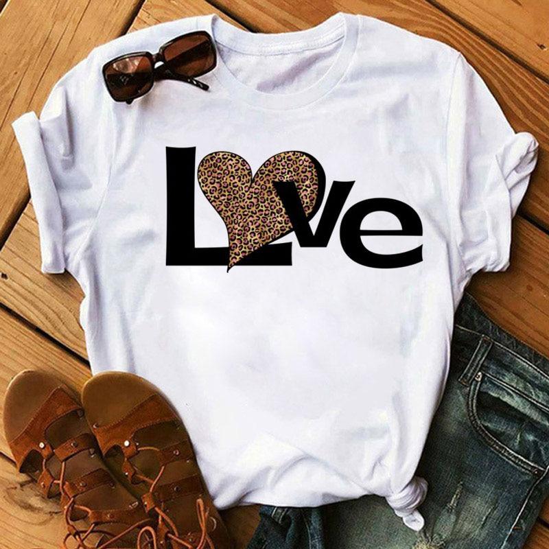 Graphic T-Shirt Women Clothing Harajuku Heart Print Aesthetic Basic O-Neck Tops Casual Tshirt Tee Fashion Roupas Femininas