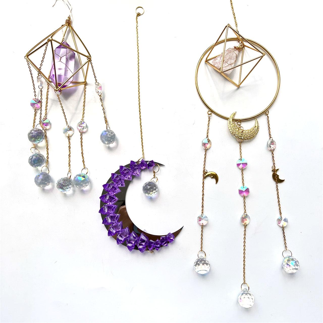 Polished Natural Crystal Wind Chime Quartz Raw Stone Amethyst Crystals Point Hanging Suncatcher One Size