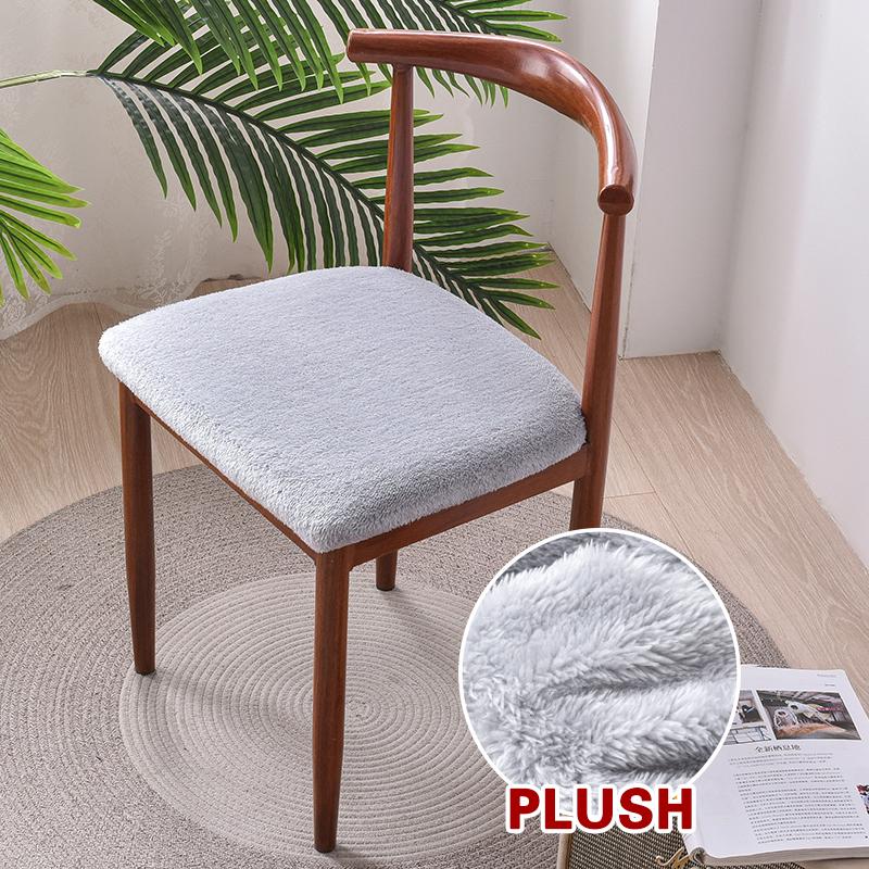 Plush Chair Seat Covers with Elastic Ties Removable Washable Anti-Dust Dinning Room Chair Protector Chair Seat Cushion Slipcover