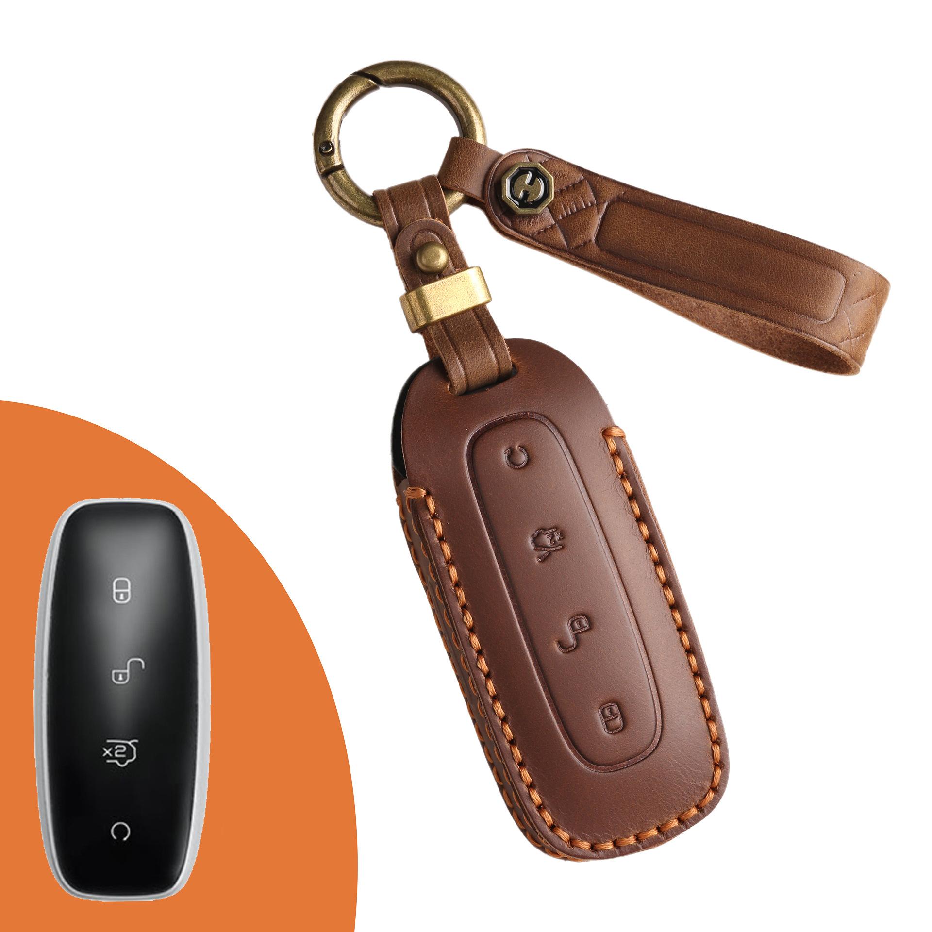 

Creative And Personalized Car Key Cover, Suitable For Denza D9 Key Bag, First Layer Cowhide Key Chain, Keychain, Genuine Leather. коричневый