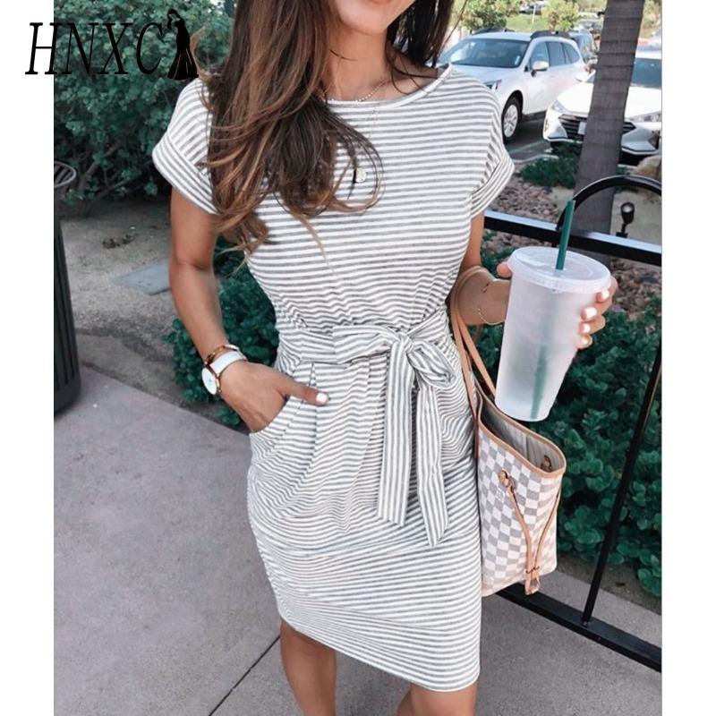 

HNXC женская мода лето весна однотонный принт с коротким рукавом и круглым вырезом с высокой талией повседневные платья XXXL светло-серый