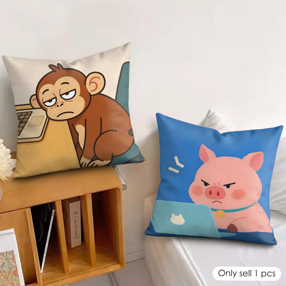 Hard Work Animal Cute Cushion Cover Silky Short Plush Invisible Zipper Dustproof Sofa Pillow Case For Home Decor