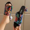Fashion Fashion Embroidered High Heel Slippers Women Colorful Rhinestone Square Heels Sandals Woman Summer Peep Toe Slip On Mules Slides