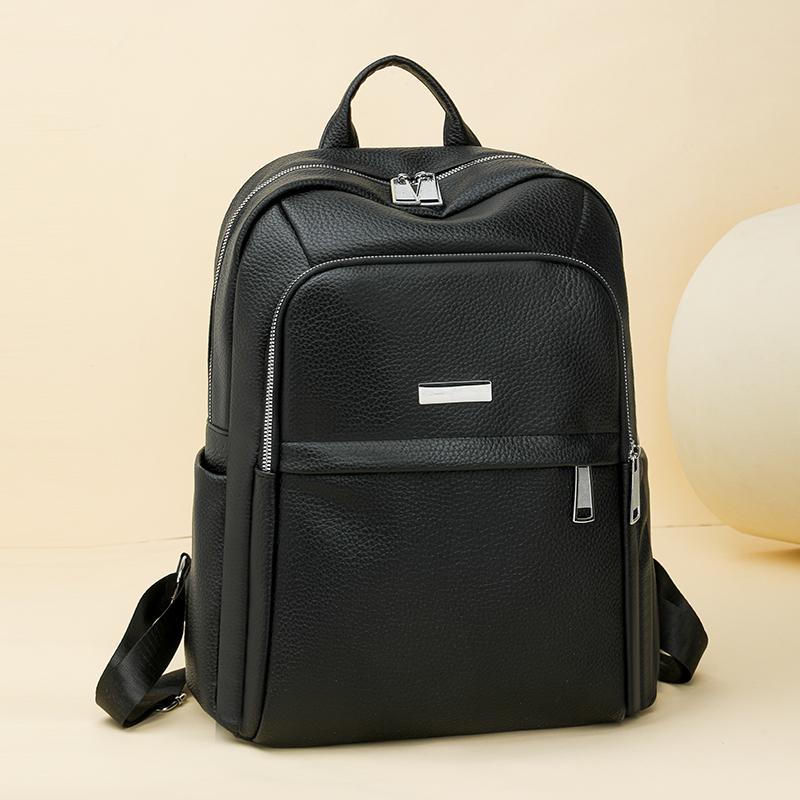 Einfarbiger PU-Rucksack Studenten-Schultasche Damen Rucksack mit großem Fassungsvermögen