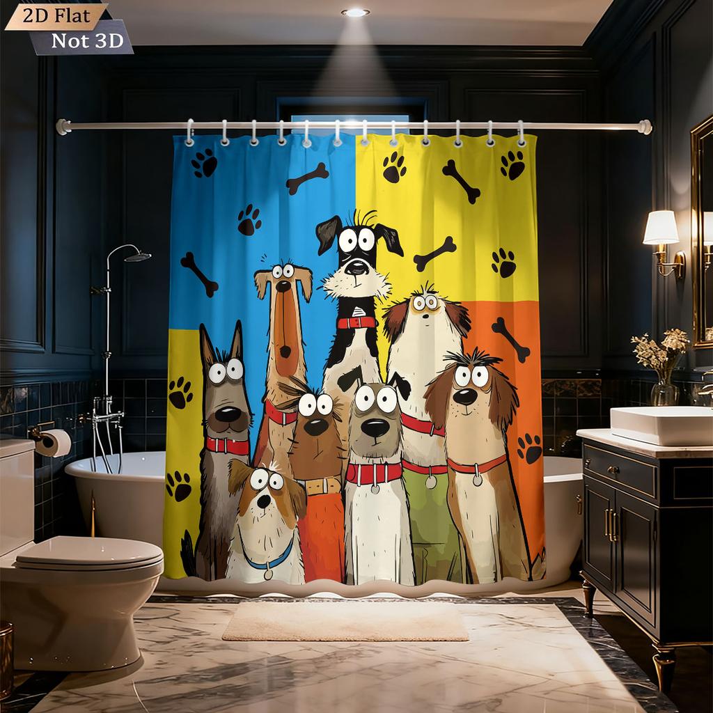 Cute Dog Group Shower Curtain Machine Washable All Season Waterproof Privacy Protection Cartoon Design Fun Elevate Your Space