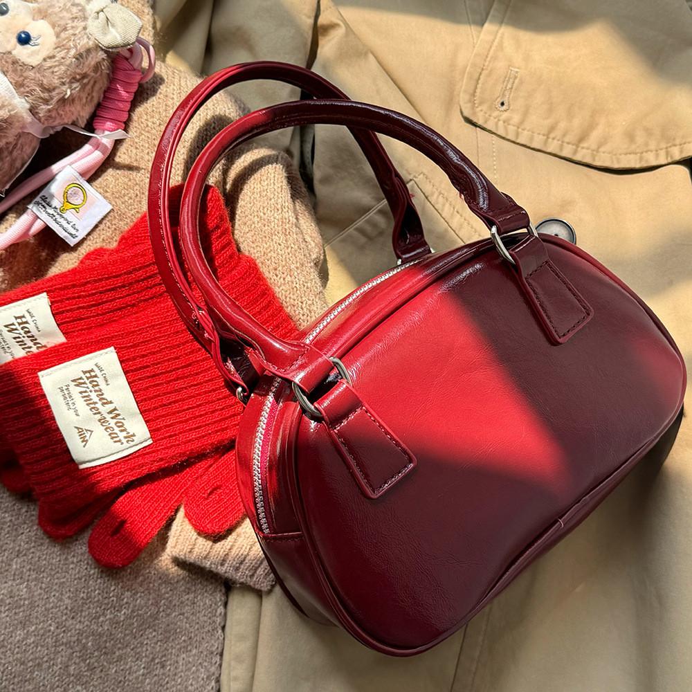 Ielgy Red Bag Korean Version Portable Bowling Bag All-Match Cross-Body Casual Small Square Bag
