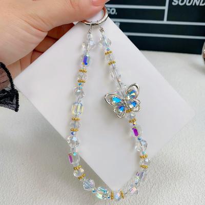 Chaîne de téléphone papillon strass cristal perlé mode femme luxe pendentif perlé à la main coque de téléphone porte-clés accessoires de sac