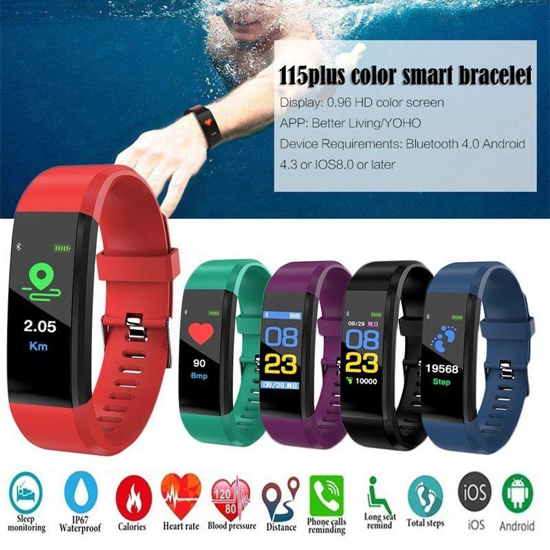 Buy Waterproof Smart Bracelet Watch 115 Plus Blood Pressure Monitoring Heart Rate Monitoring at