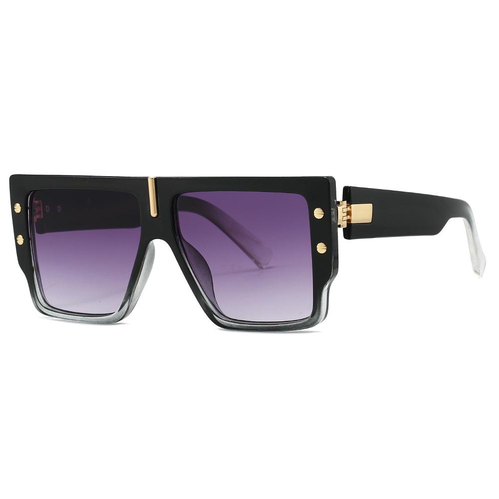 

Luxury Brand Designer Flat Top Square Sunglasses Women For Men Vintage Oversized Popular Big Frame Sun Glasses Rivet Shades as the picture черный серый
