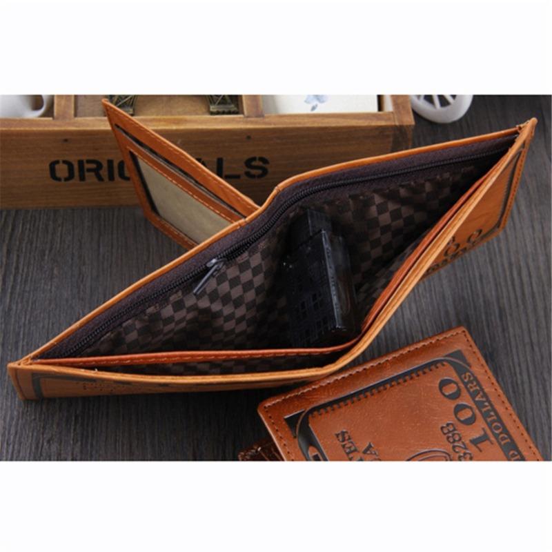 Herrelommebøker med mønster på 100 amerikanske dollar. Lommebok for menn i skinn med fotokortholder. Moteriktig lommebok med stor kapasitet.