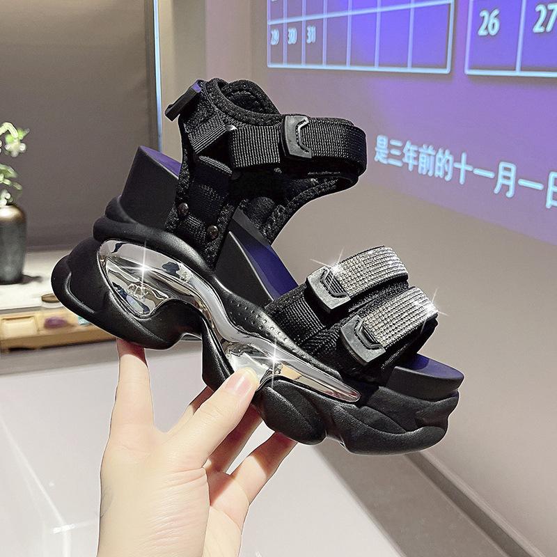 Fashion Women's Shiny Wedge Sandals, Thick Outdoor Beach Shoes, Casual, Fashion, Summer, 2024, 10 Cm