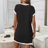 Women's Round Neck Casual Contrasting Short Sleeved Pocket Dress