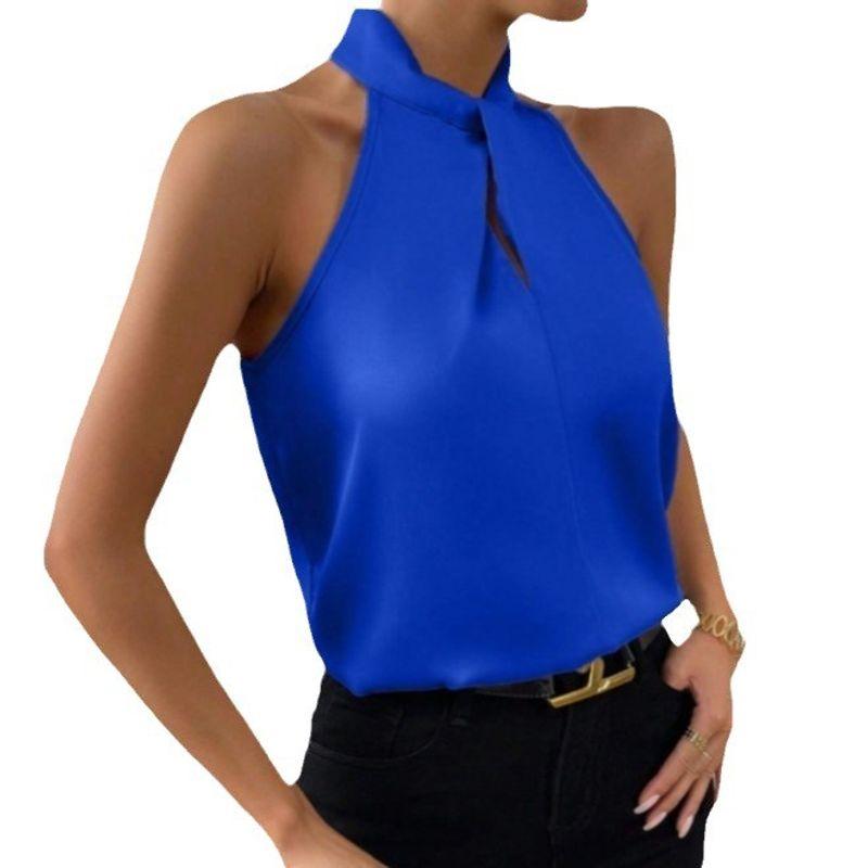 Sleeveless Top Women's Clothing 2025 Summer New Arrival Fashion Female Satin Multicolor Halterneck Cold-Shoulder Sleeveless Vest