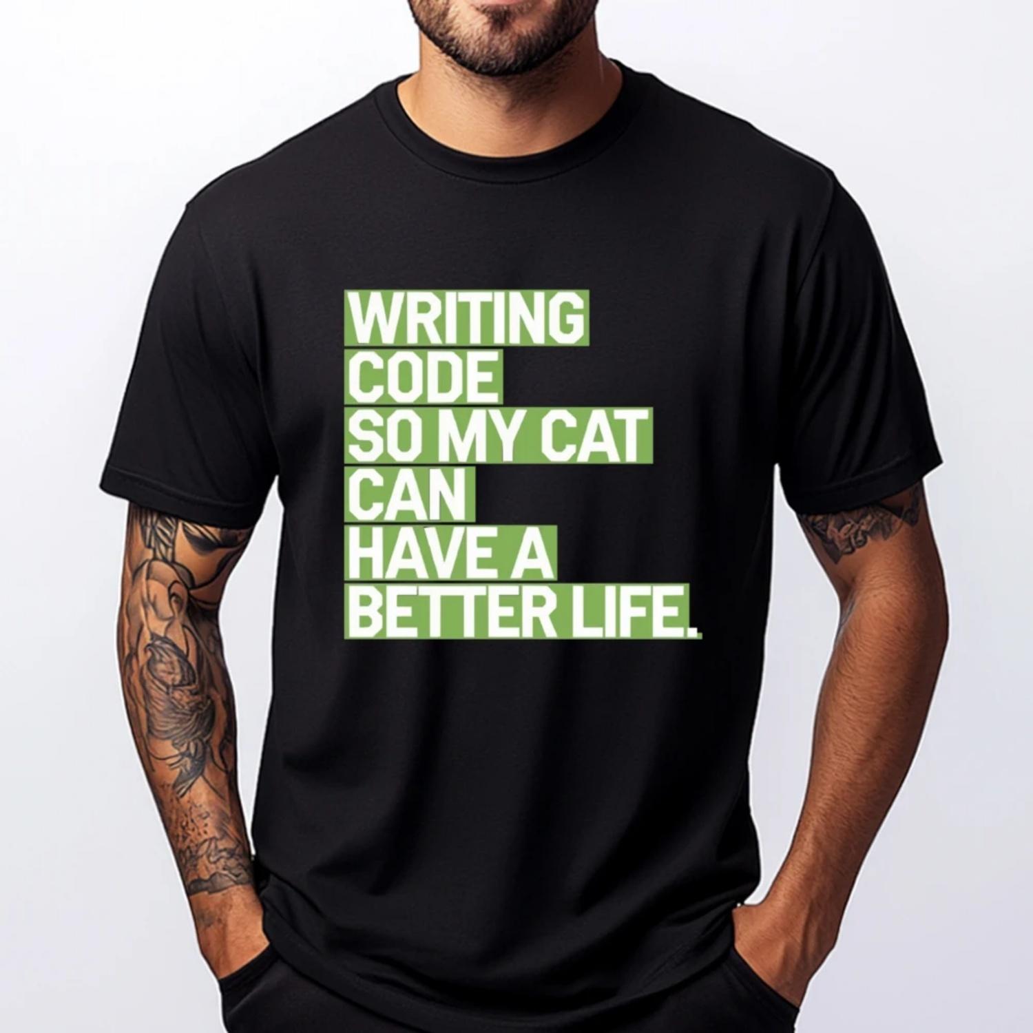 

Programmer Cat Kitty Meow Animal Pet Computer Programming Funny Shirts Gifts For Men Classic T-Shir Graphic S чёрный
