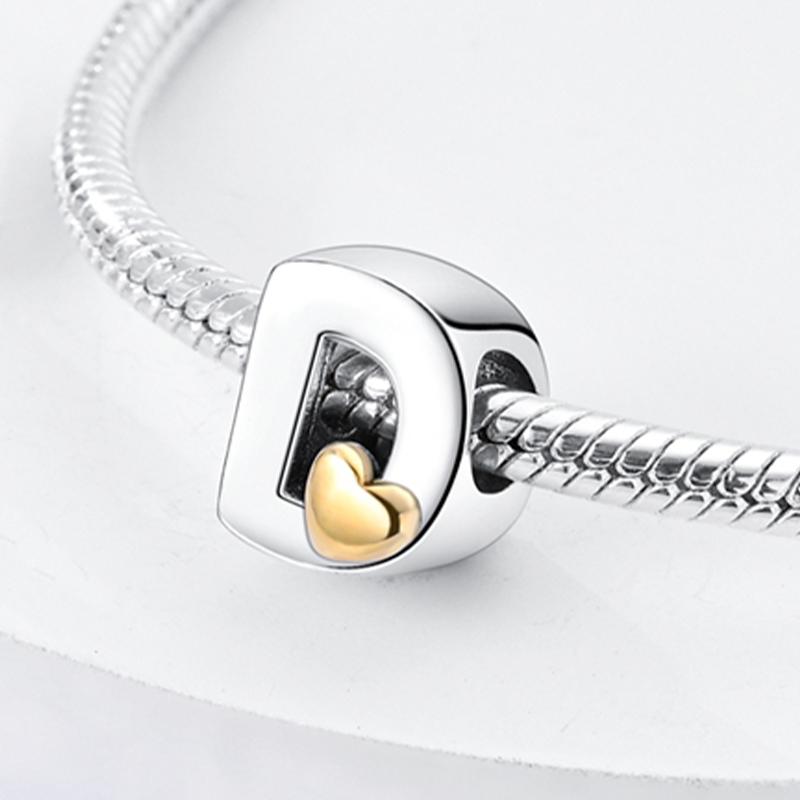 Original A-Z Alphabet Charms Bead 925 Silver 26 Letters CZ Zircon Heart Love Charm Fit Bracelet Bangle Jewelry Making