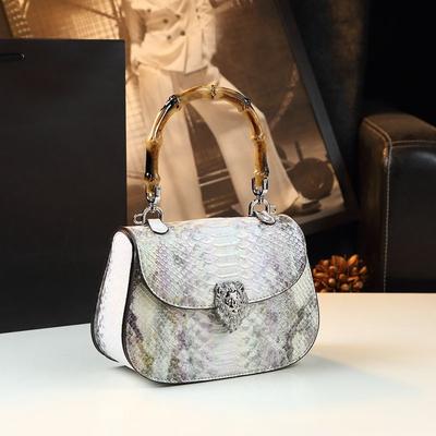 Bolso de Mano de Bambú con Patrón de Serpiente Avanzado en Cuero para Mujer, Moderno y Versátil, Bolso Pequeño Cruzado de Hombro Único Personalizado