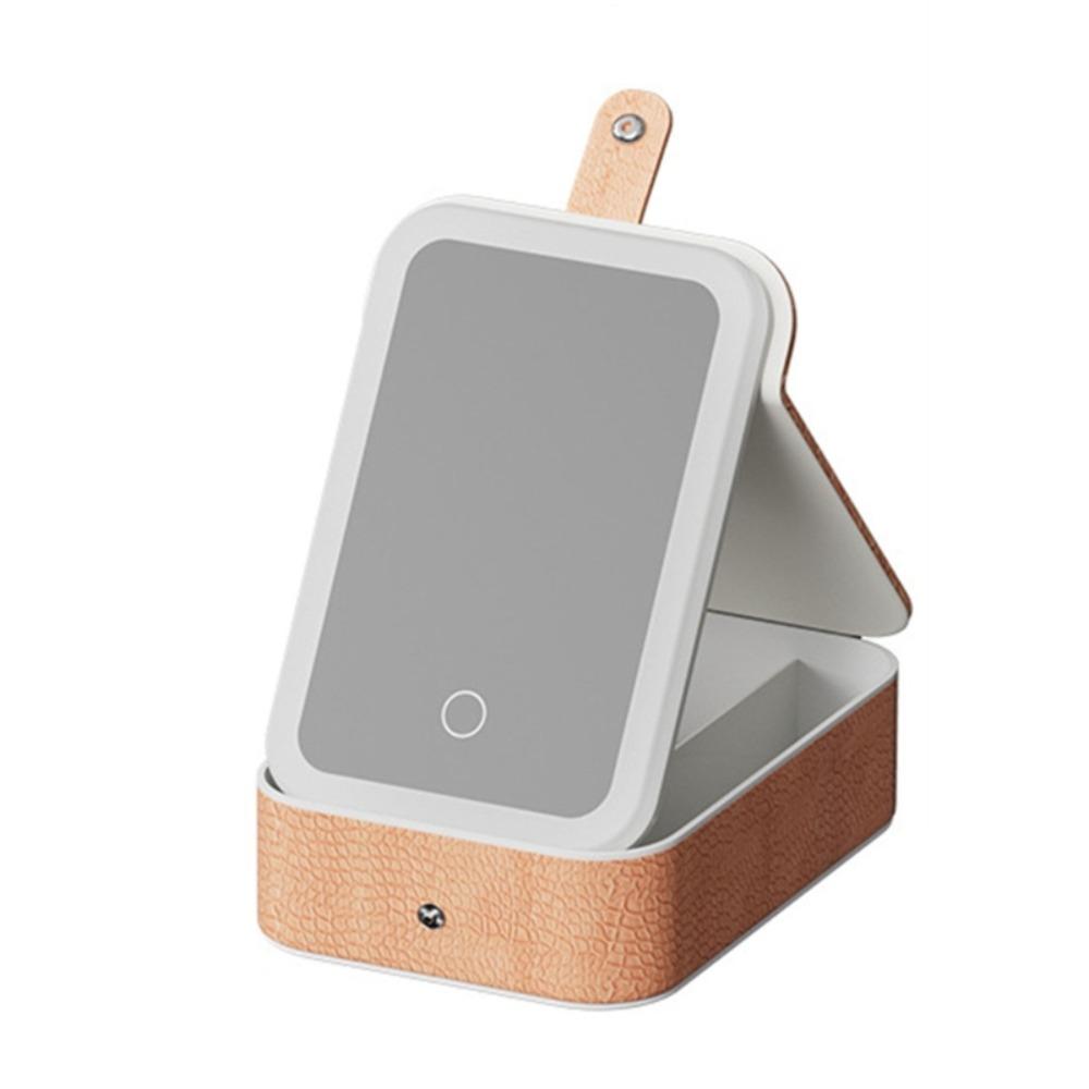 

Трехцветный светильник Косметичка и шкатулка для драгоценностей Многофункциональное светодиодное зеркало для макияжа Путешествие оранжевый