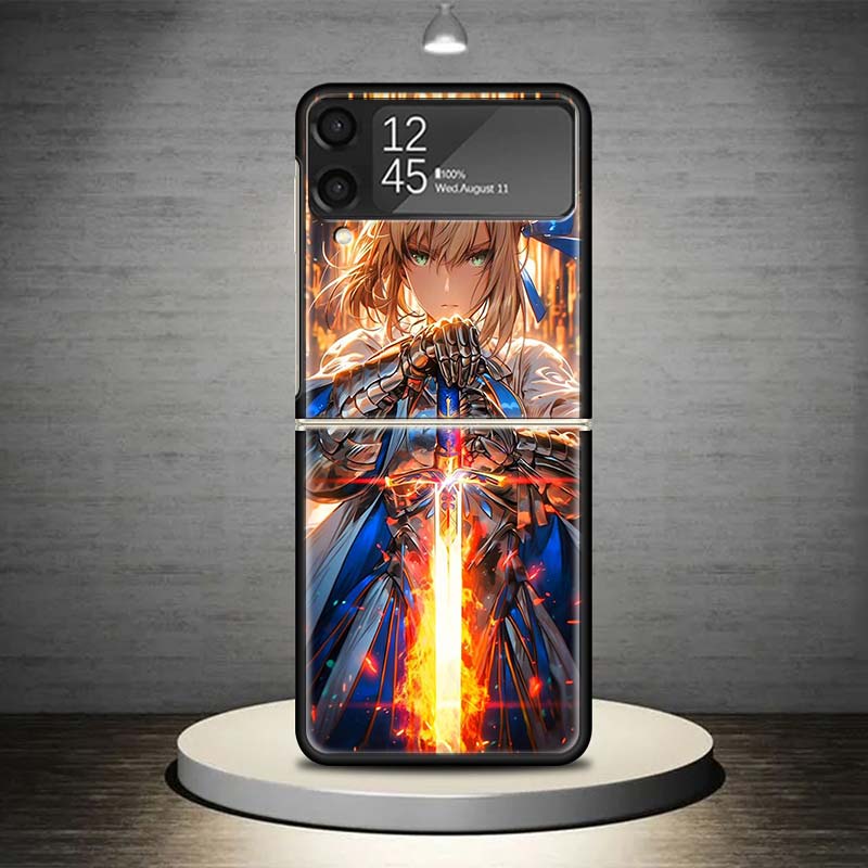 Fate Zero Stay Night Saber Phone Case For Samsung Galaxy Z Flip 7 6 5 4 3 5G Shockproof Cover Z Flip7 Flip6 ZFlip5 Flip3 Flip4 L