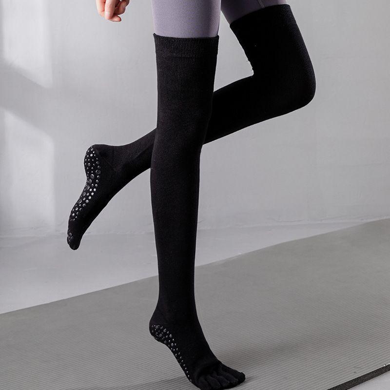 

Long Yoga Socks over the Knee Long Socks Professional Fitness Socks Non-Slip Finger Socks Autumn and Winter Leg Guard Women Long tube over knee Black
