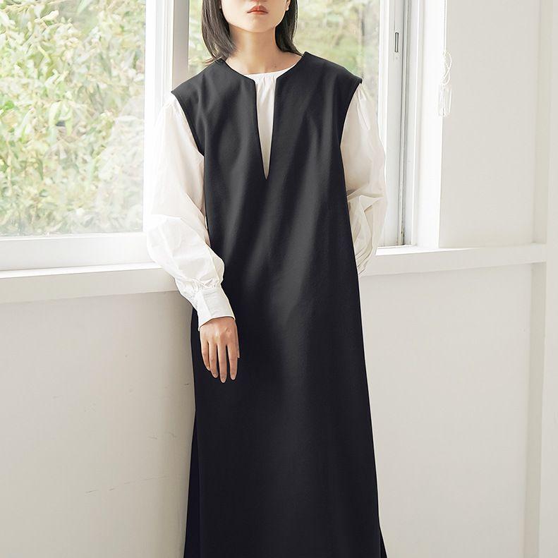 Autumn and Winter Woolen Coat for Women V-neck Solid Color Sleeveless Vest Dress Exterior Style
