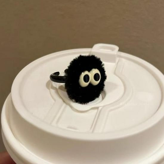 Adorable Cartoon Coal Ball Plush Ring for Women - Unique Autumn/Winter Design