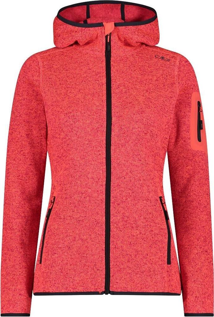 Куртка CMP Woman Fleece Jacket Fix Hood (3H19826) Женская плотная флисовая куртка Knit-Tech в крапинку с капюшоном (3H19826) красный флуо/антрацит