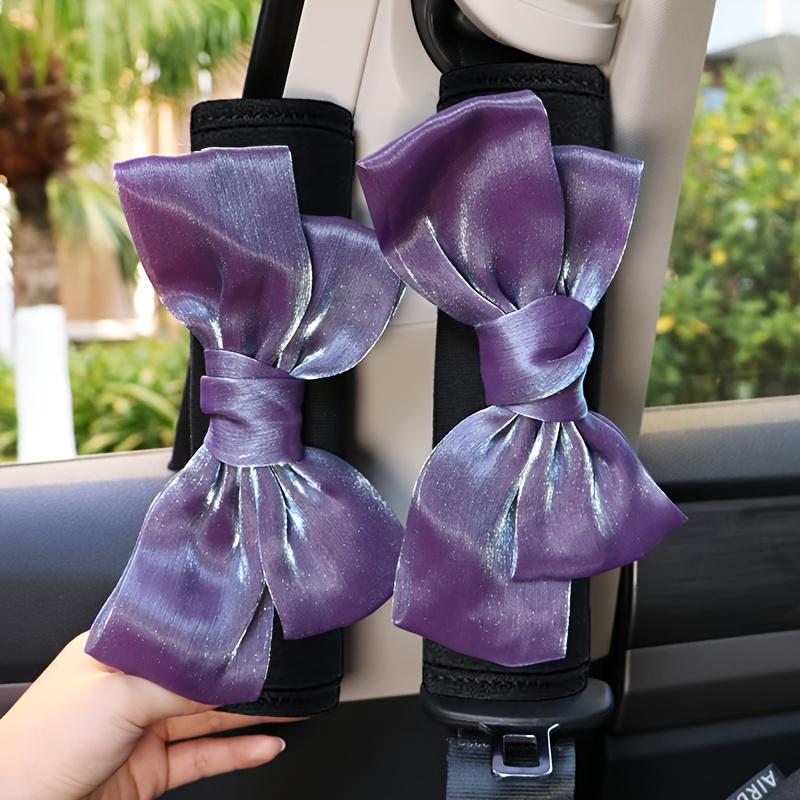 2Pcs Pearl Gloss Ribbon Bow Ladies Safety Belt Cover, Shiny Cute Seat Belt Shoulder Pad, Auto Parts Shoulder Cover