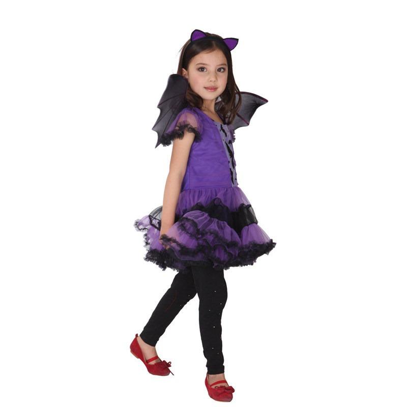 Halloween Children's Show Costume Children's Party Costume Bat Suit Children's Purple Bat Skirt Wings Suit