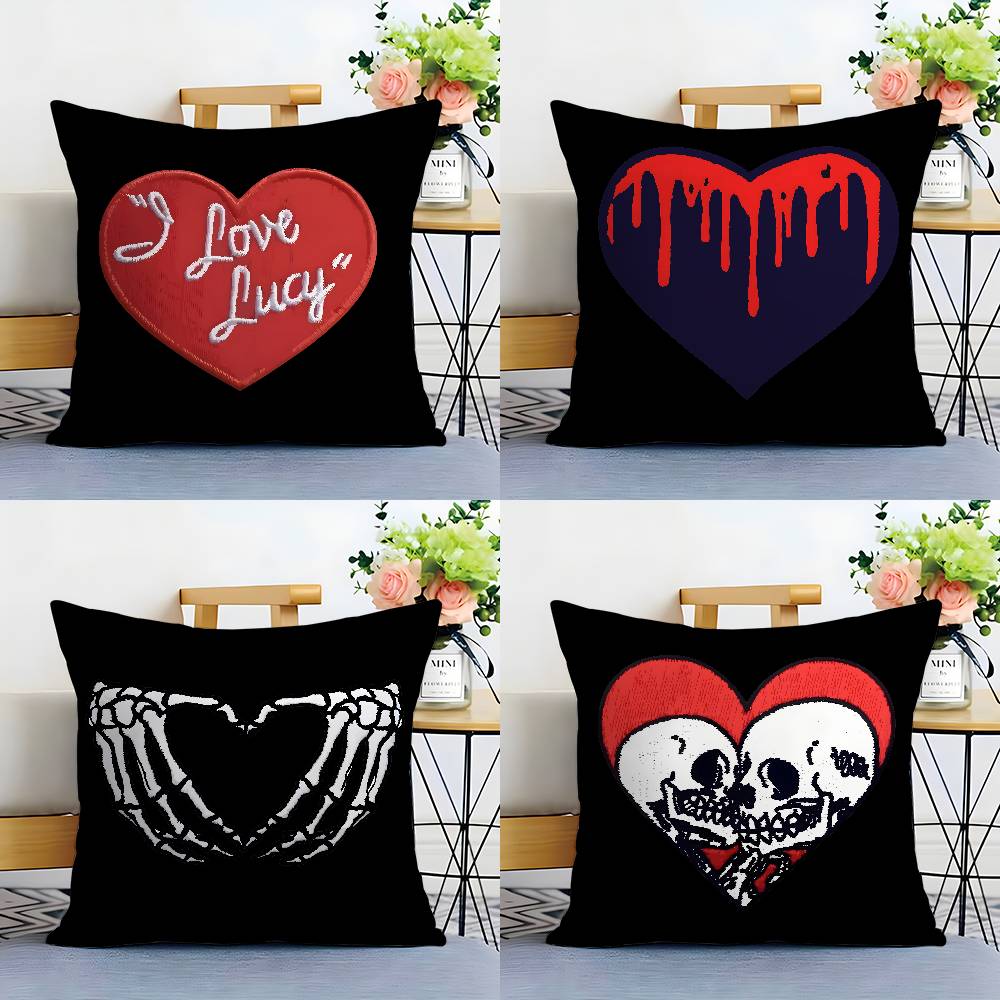 Cool Skull Heart Pillow Case Plush Fabric Soft Double Sided Print Home Sofa High Quality Cushion Cover Throw