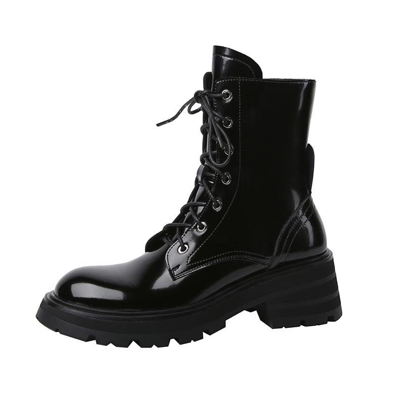 Women's Boots Autumn 2024 New British Style Genuine Leather Women's Ankle Boots Thick-soled Lace-up Shoes Women Platform Boots