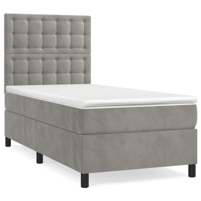 3143241 vidaXL Lit à sommier tapissier et matelas Gris clair 90x200 cm Velours