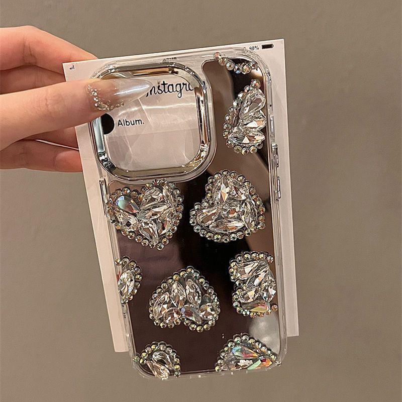 For Apple 17promax Rhinestone Love Phone Case for IPhone15plus Mirror 14 Luxury 13 Women's New Mirror