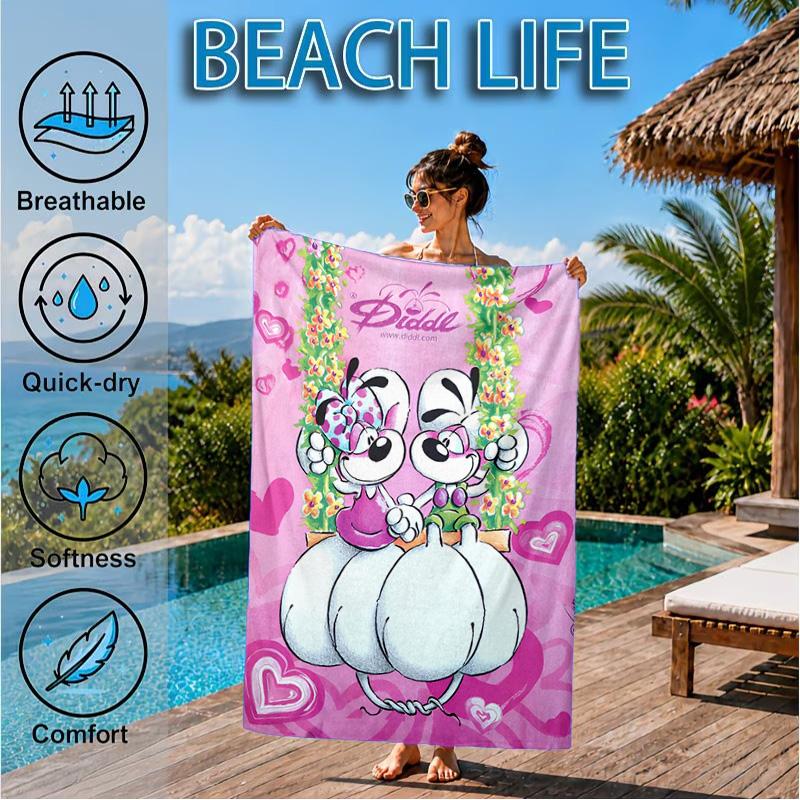 Serviette de plage Diddl Amour et Amitié Couleurs Pastel, Séchage Rapide, Facile d'Entretien, Convient aux Activités Sportives et aux Vacances à la Plage, Essentiel de Sport