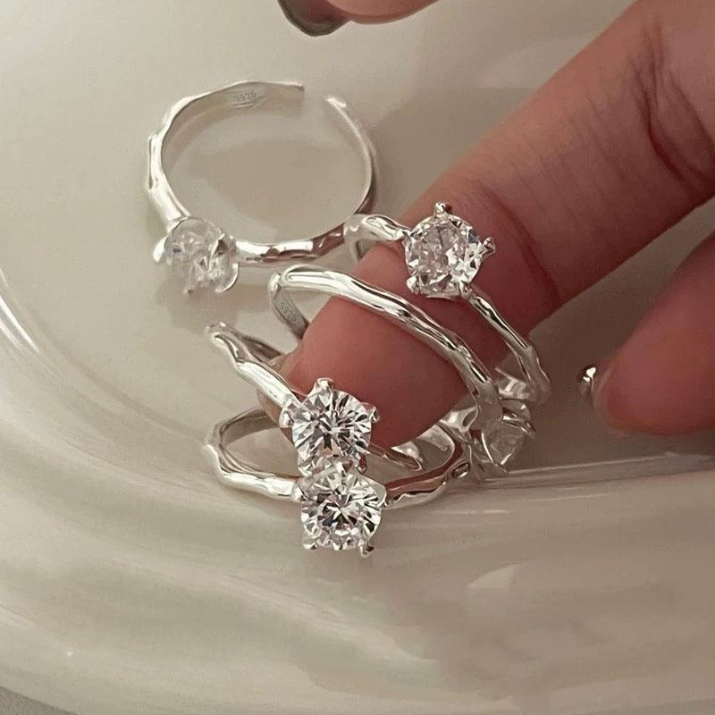 

925 Sterling Silver Rings For Women Geometric Fine Jewelry Finger Adjustable Narrow Small CZ Ring For Party Birthday Gift resizable