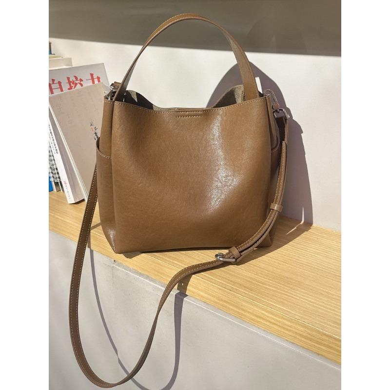 New cowhide leather premium feeling bucket bag tote bag underarm bag shoulder crossbody handbag bag women's bag