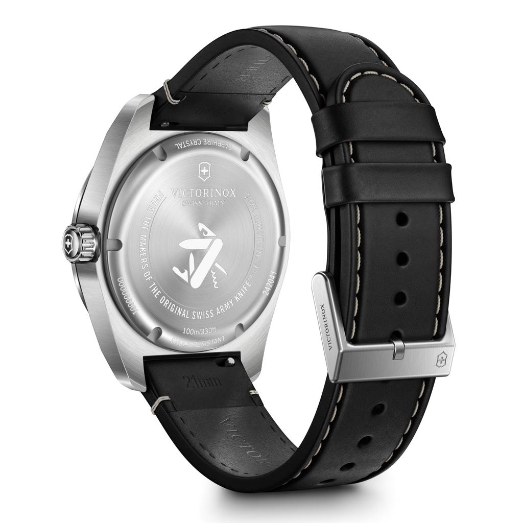 VICTORINOX SWISS ARMY Analog Quartz Black Black Leather Stainless Steel Case Strap Brand Name Black Leather Band 242041 Watch, Waterproof, Men's