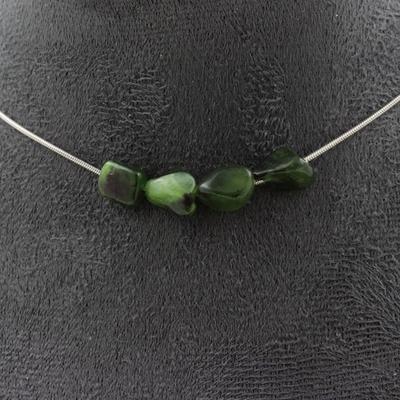 Stones and Minerals. Necklace 4 Siberian Nephrite Jade Beads (Russia). Steel Chain Necklace Women, Men. Custom Size