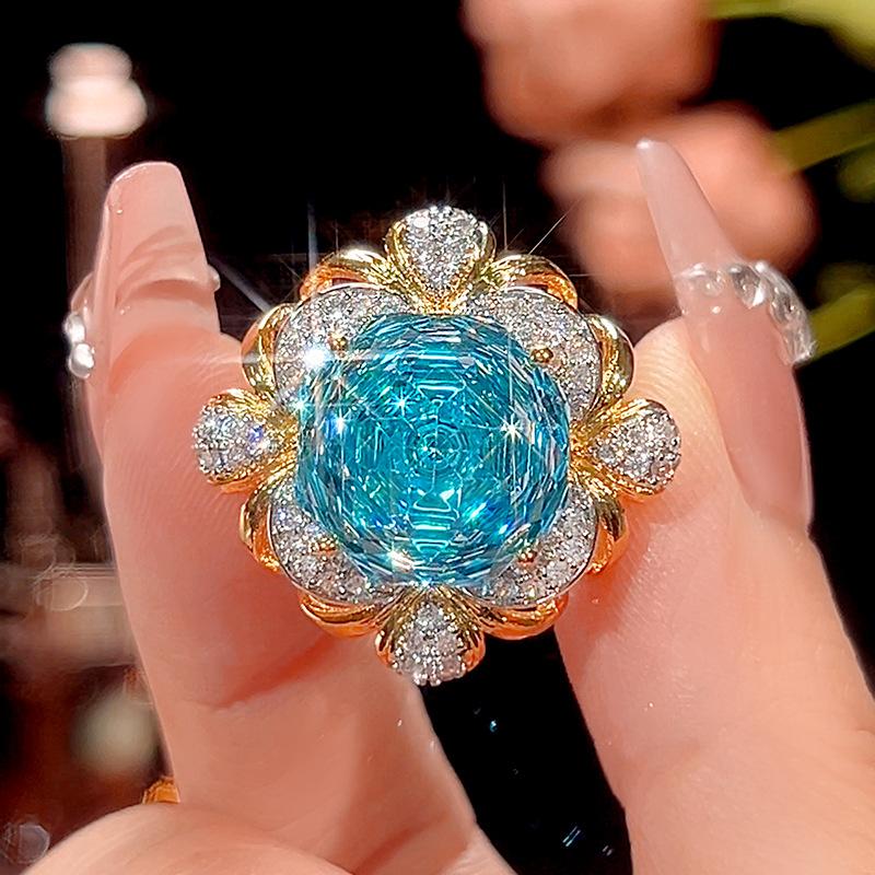 Jewelry Copper Bottom Gold-Plated Simulation Sea Blue Retro Brushed Light Luxury Suit Women 16-14M