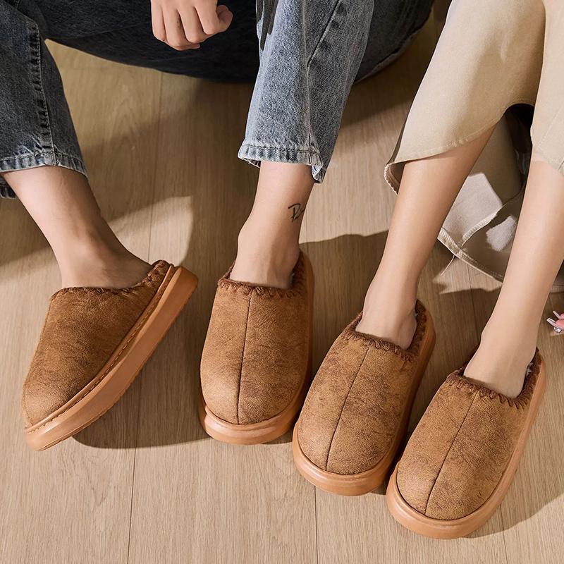 Fashion Fashion Faux Suede Plush Slippers Women Non Slip Platform Cotton Slippers for Woman Indoor Fur Warm House Fur Slides Mujer