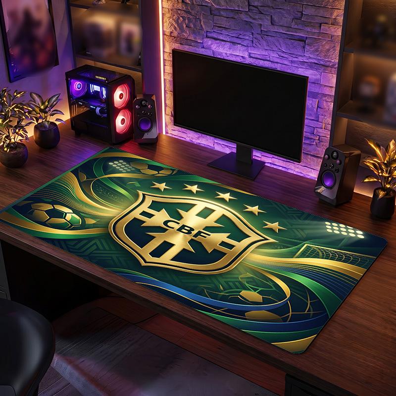 Brazil Football Crest Mouse Pad, Extended Non Slip Rubber Desk Mat for Gaming Office Laptop Fan Gift