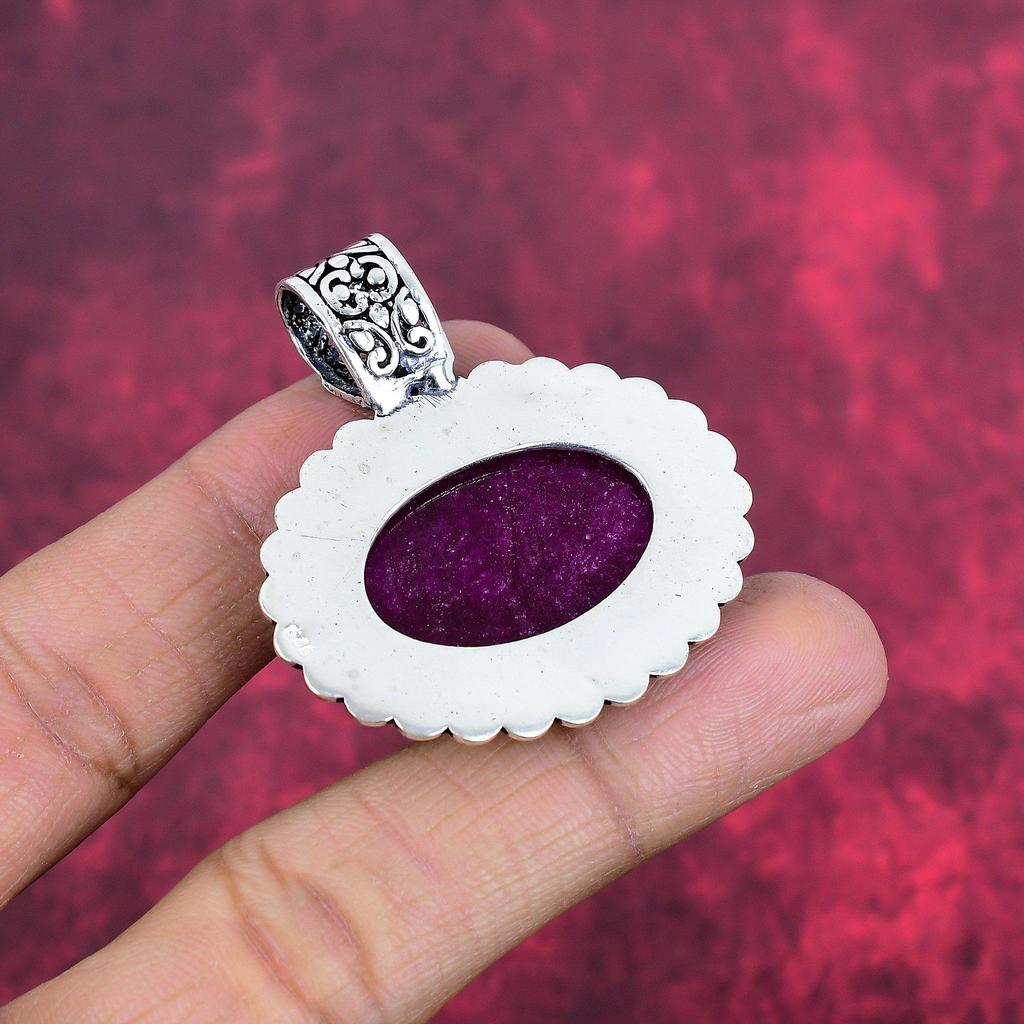 Bijuterii cu pietre prețioase cu pandantiv rubin, pandantiv lucrat manual din argint solid 925, bijuterii de ultimă generație