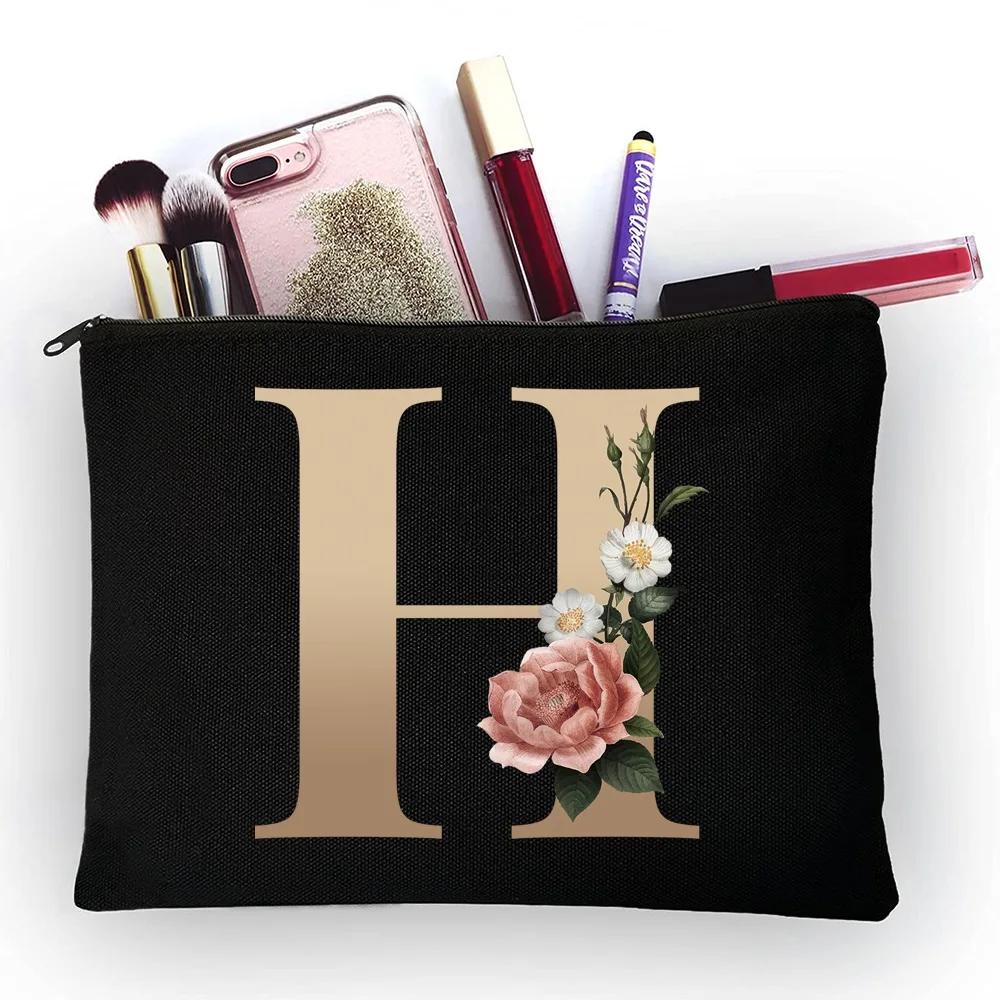Girl Makeup Bag Golden Letter Pattern Classic Organizer Bag Pouches for Travel Bags Pouch Women's Cosmetic Bag