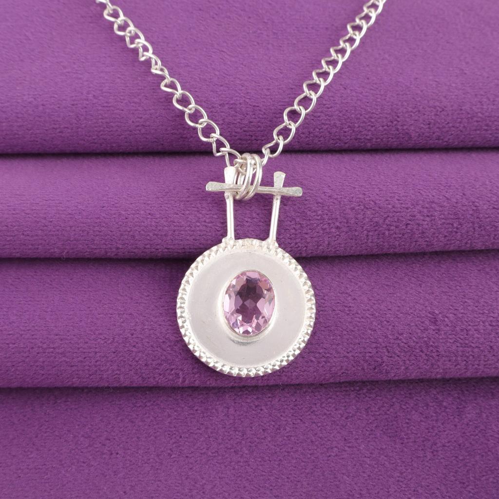 Oval Natural Morganite Sisters Gift Birthday Pendant Jewelry 925 Sterling Silver PP-57-15