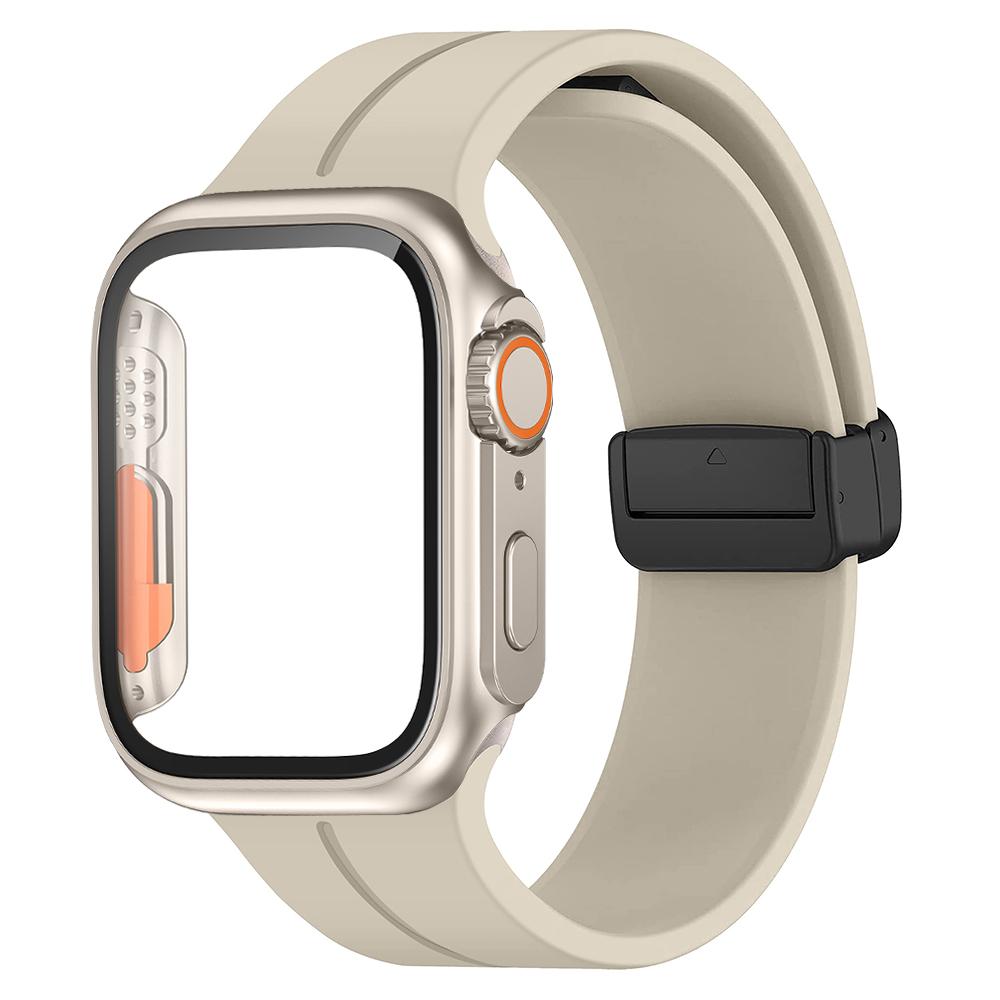 Glass+case+Strap For Apple Watch Band 44mm 45mm 41mm 40mm Magnetic Buckle Silicone Bracelet+cove iWatch Series 8 Se 7 6 5 4