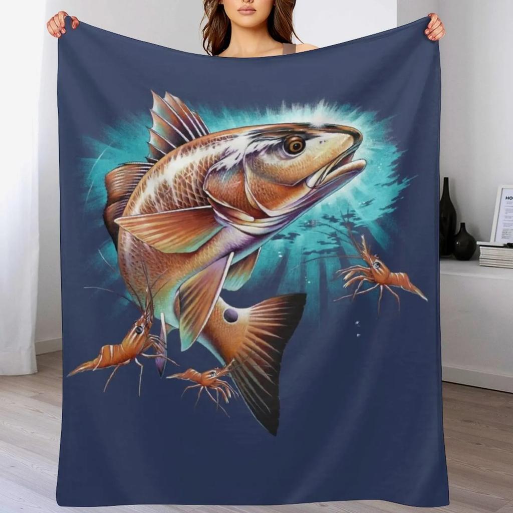 Redfish Throw Blanket Fuzzy Plush Throw Blanket for Sofa Chair