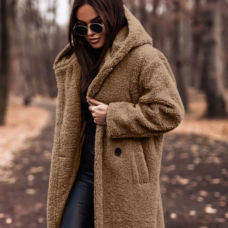 2026 Autumn Winter Women's Long Wool Coat - Fashionable Solid Color Mid-Length Long Sleeve Overcoat