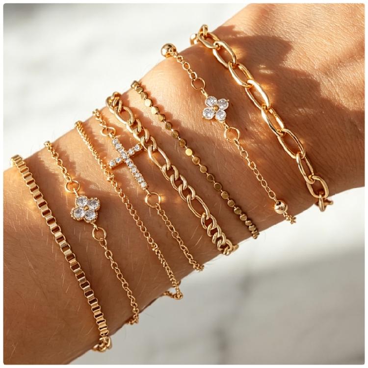 Beautiful Adjustable Floral Crucifix Bracelet Set Wrist Chain Bangle For Casual And Formal Outfits
