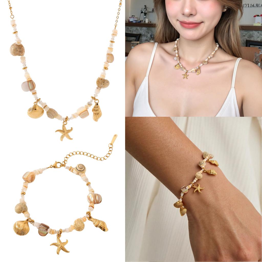 Adjustable Length Stainless Steel Bohemian Ocean Starfish Shell Necklace/bracelet Jewelry For Summer Beach Vacation Gift